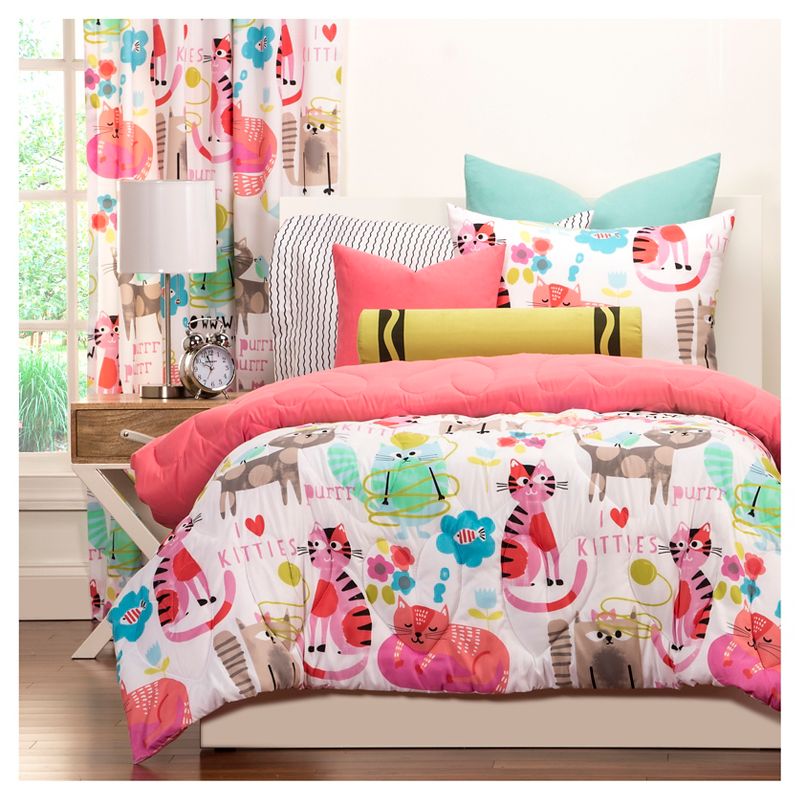 Crayola Purrty Cat Comforter and Shams - Pink (Full/Queen)