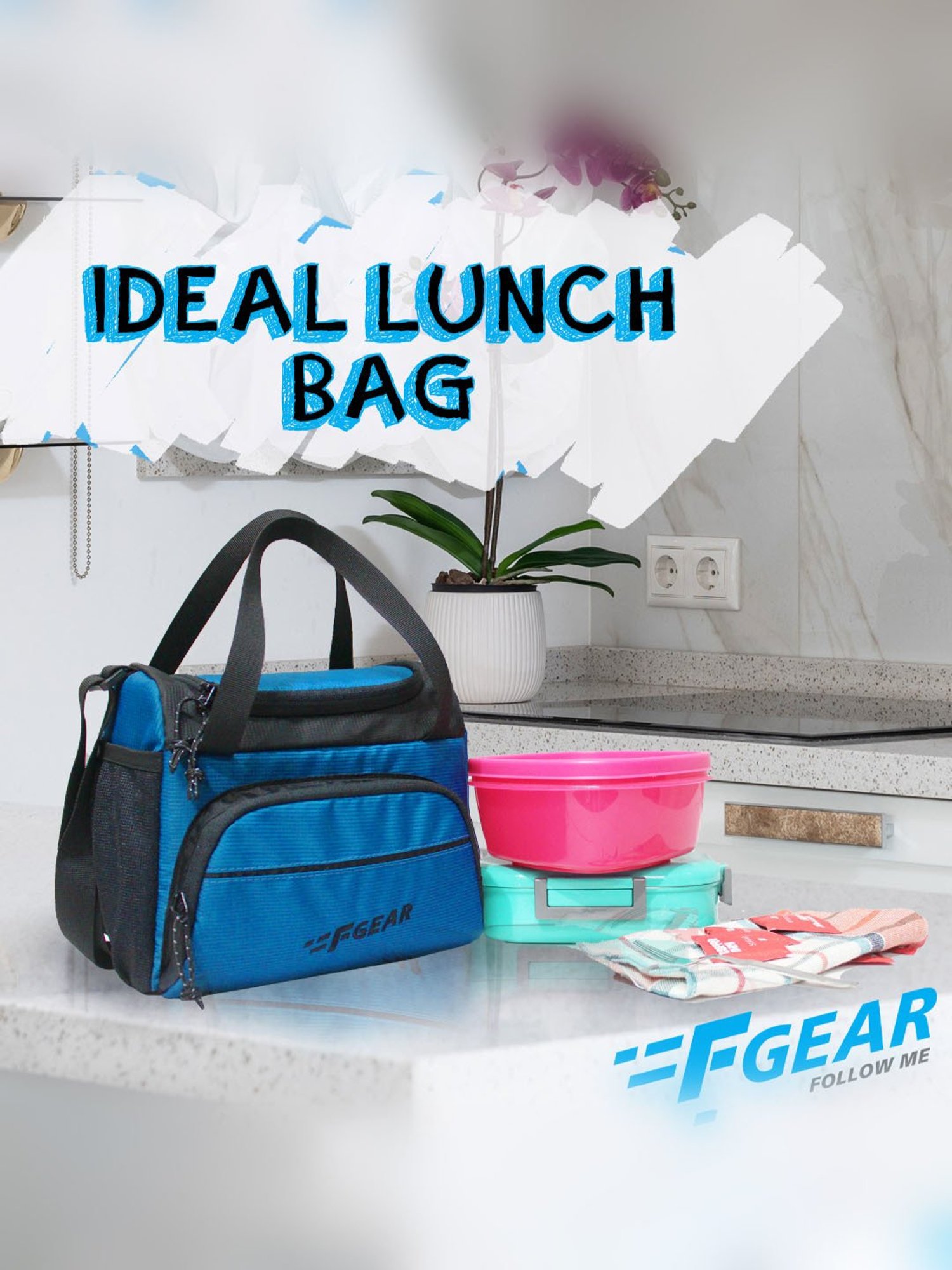 F Gear Yolo Aqua Blue & Black Medium Lunch Bag