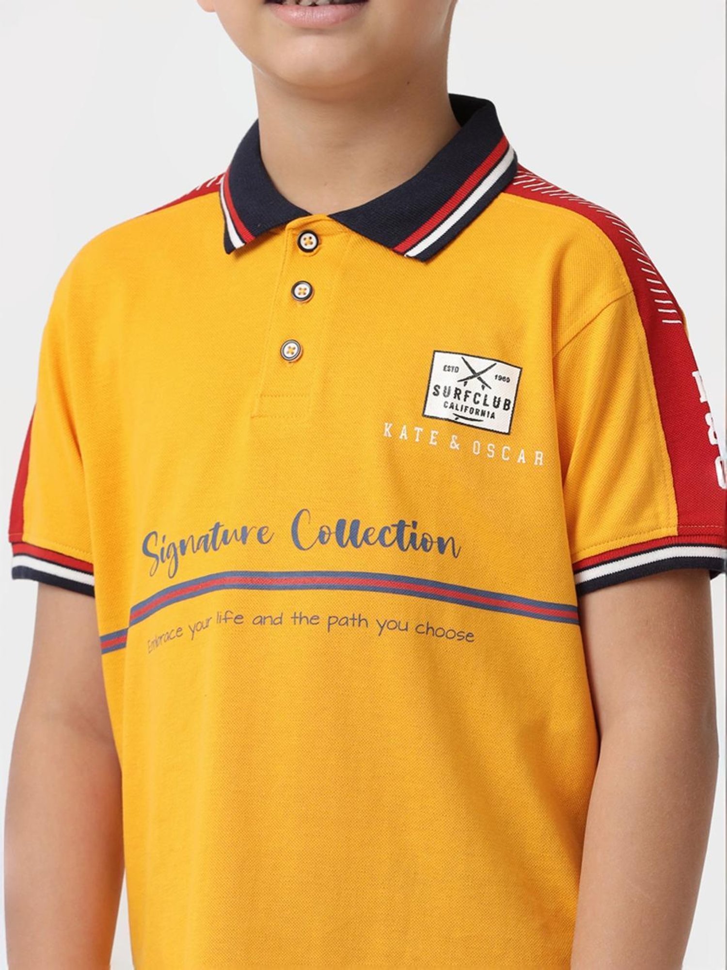 Kate & Oscar Kids Yellow Cotton Printed Polo T-Shirt