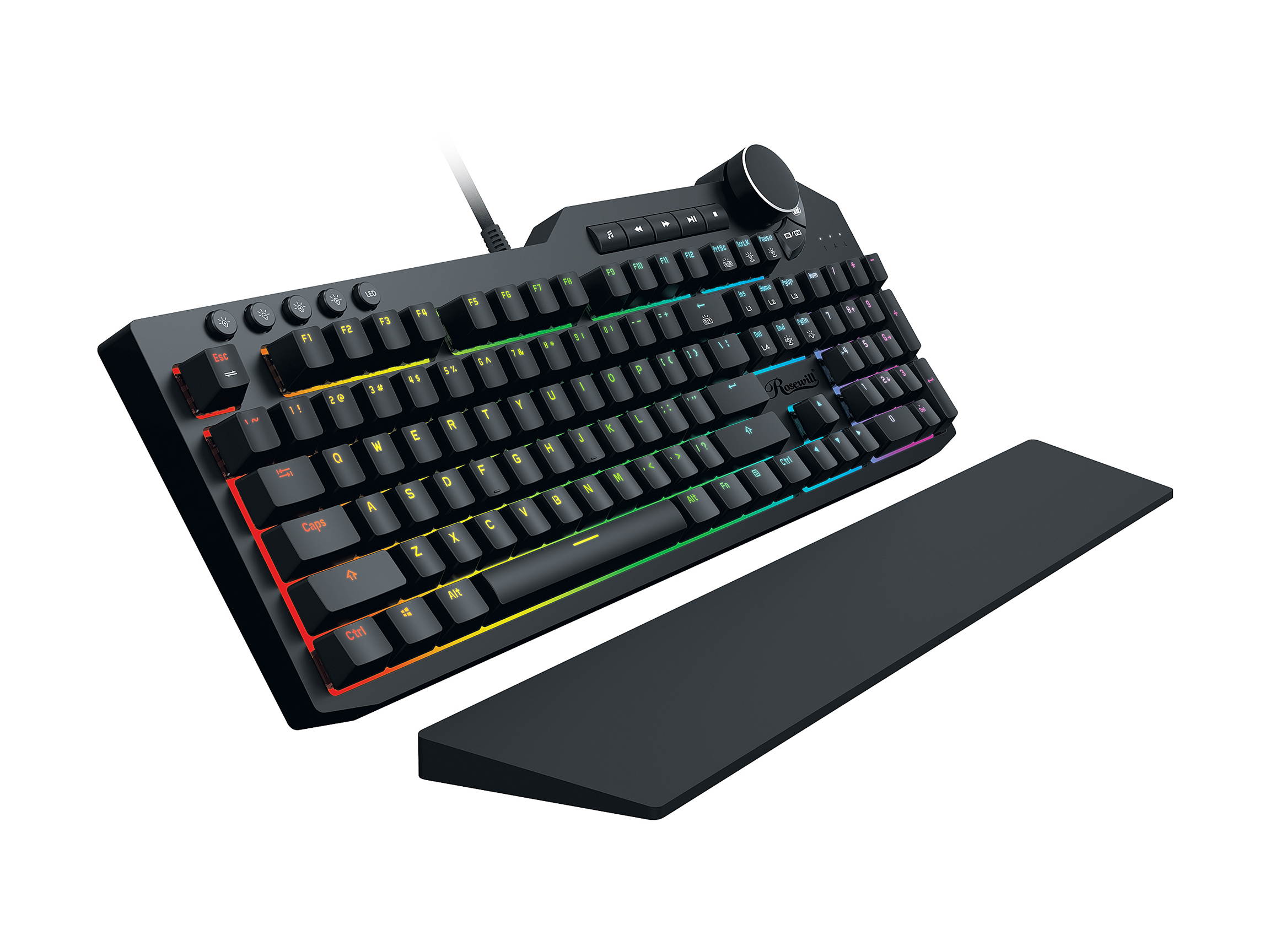 Rosewill Mechanical Gaming Keyboard, 15 RGB Backlit Modes, 2-Port USB Passthrough, Media Keys and Multifunctional Volume Dial, Blue Switches - NEON K90 RGB