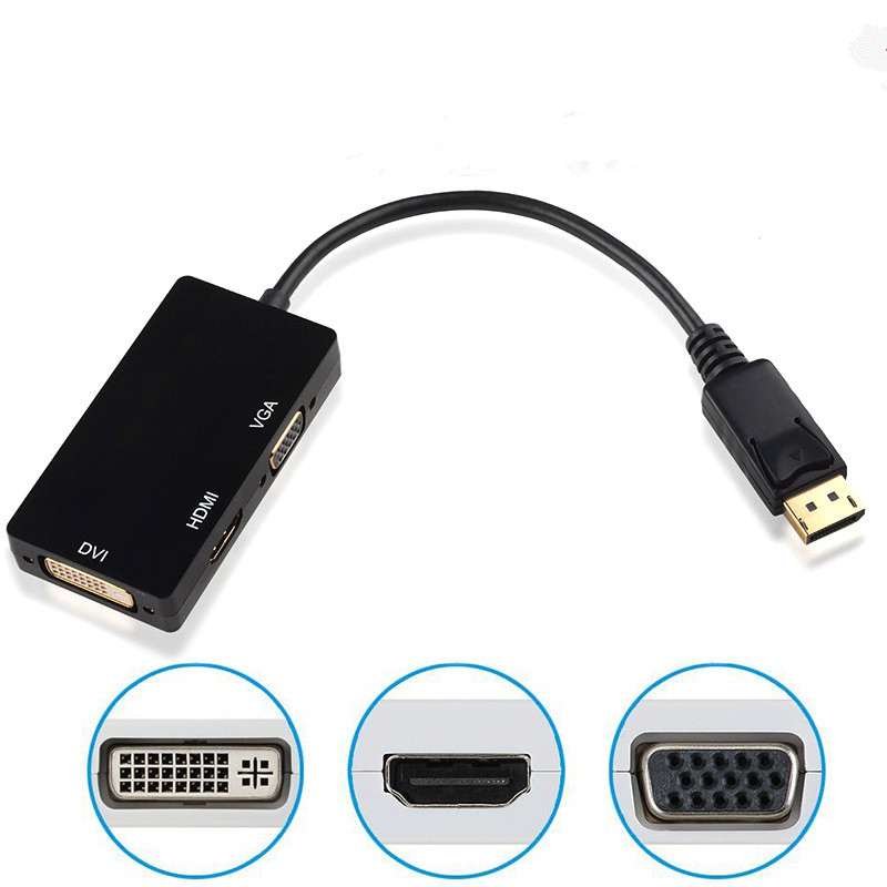 3 in 1 DisplayPort to VGA DVI or HDMI converter adapter
(DP to HDMI DVI VGA) - Black