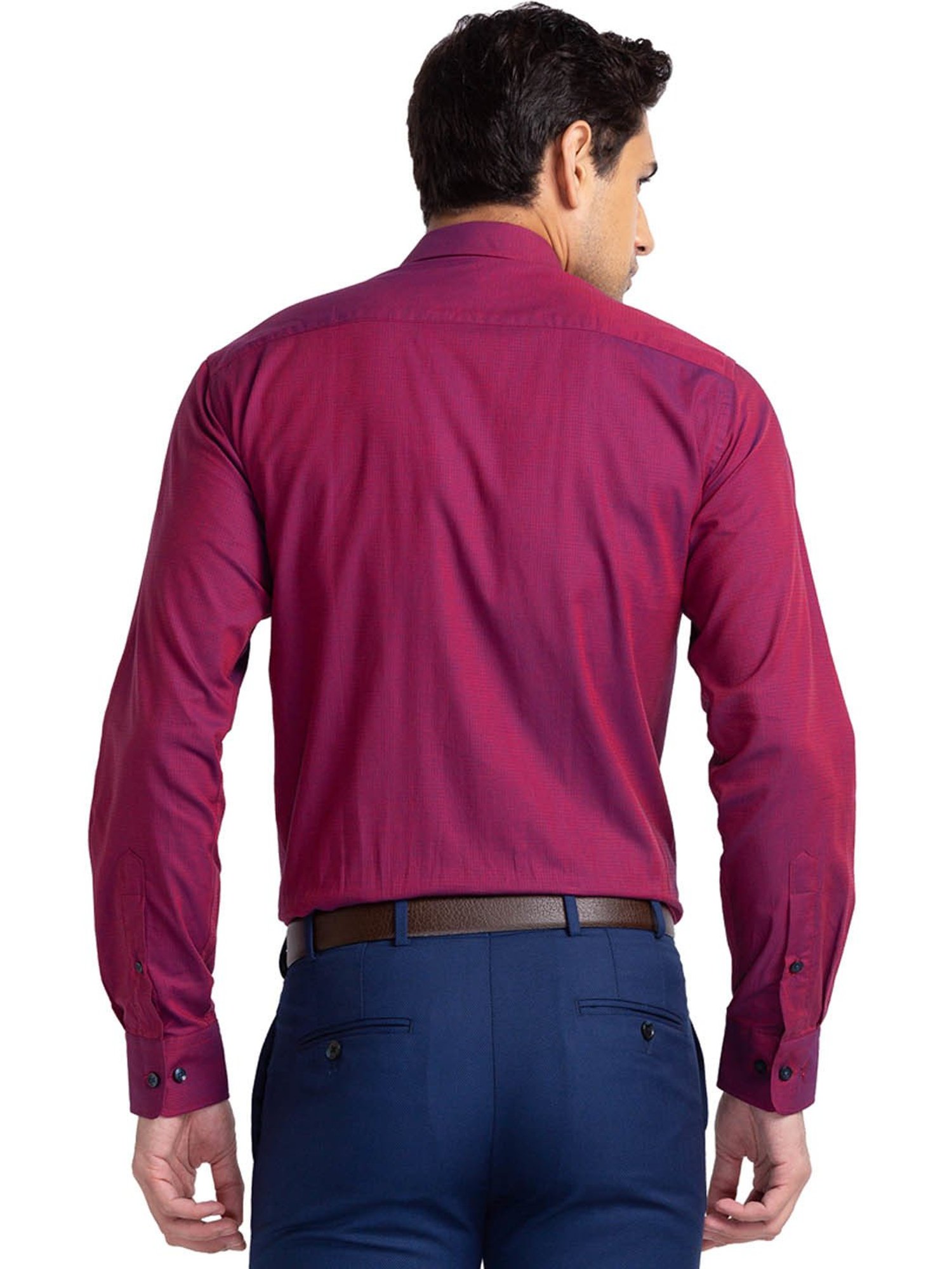 Park Avenue Maroon Cotton Regular Fit Self Pattern Shirt