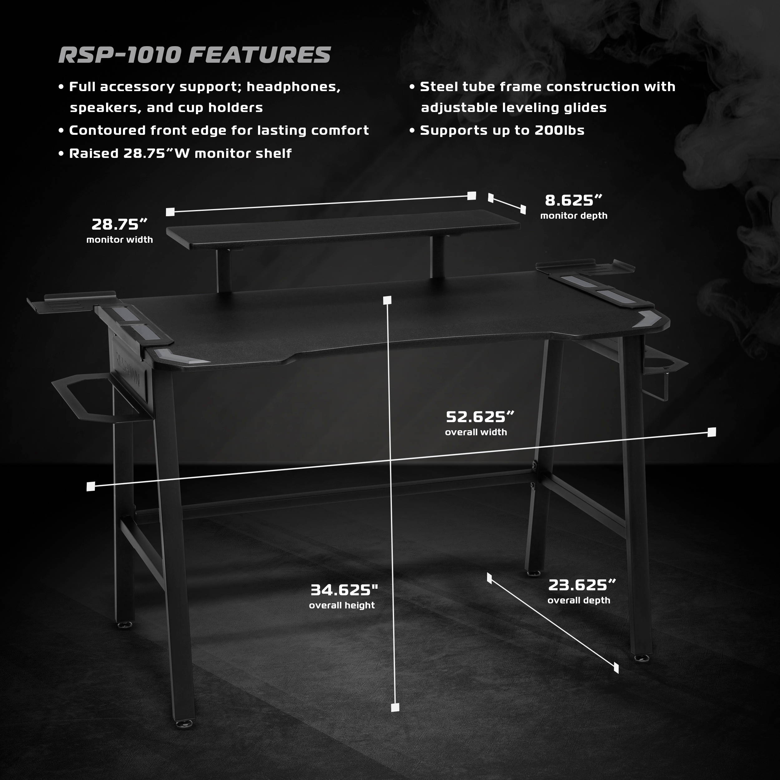 RESPAWN 1010 Gaming Computer Desk, in Gray (RSP-1010-GRY)