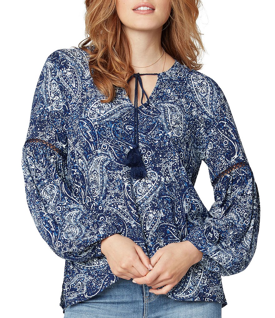 Liverpool Los Angeles Tassel Tie Puff Sleeve Paisley Print Top