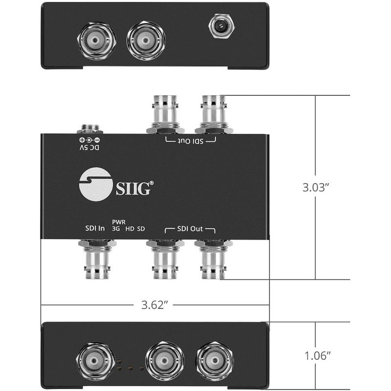 SIIG 1x4 3G-SDI Distribution Amplifier - 1920 x 1080 - 984 ft Maximum Operating Distance - Metal, Aluminum - TAA Compliant