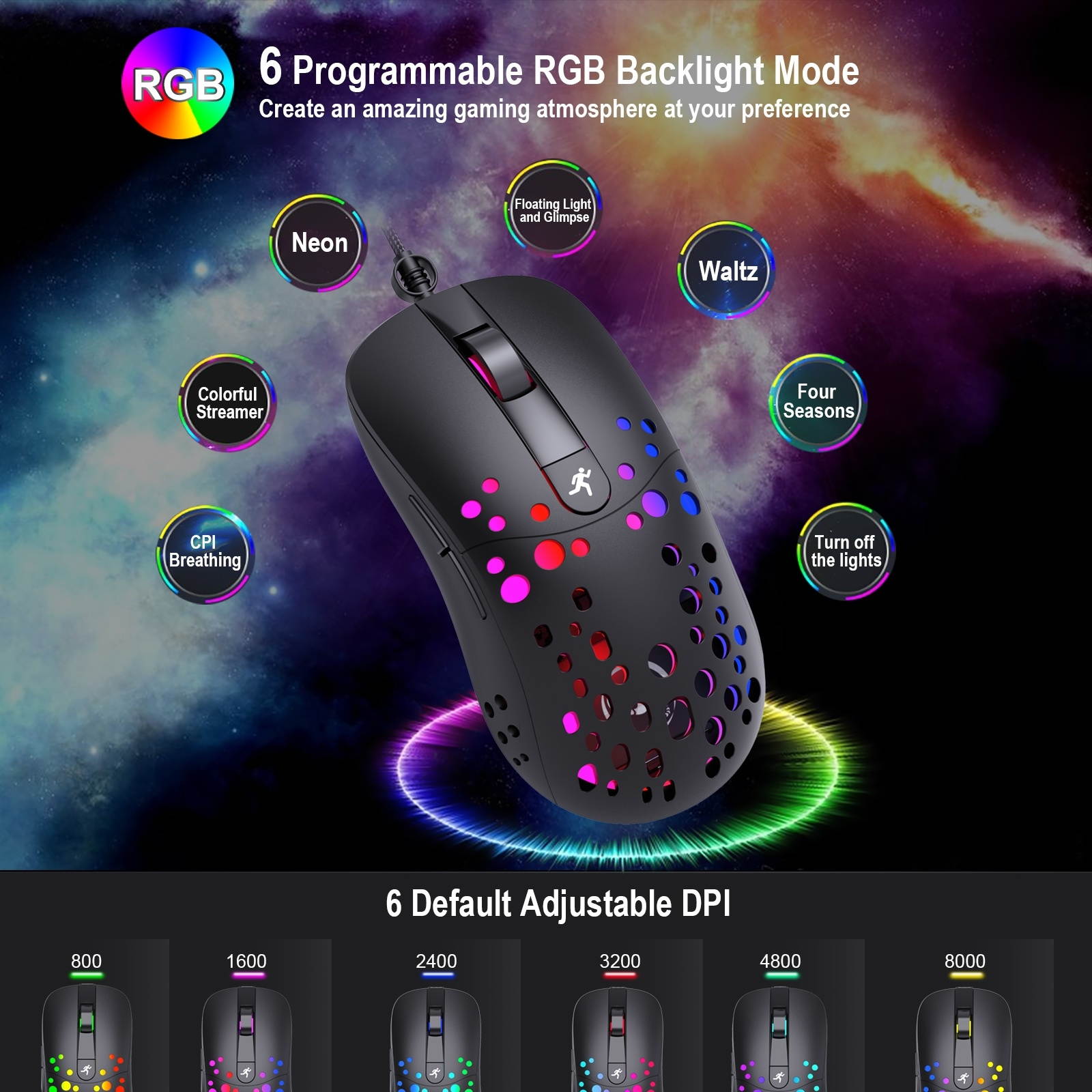 HXSJ  RGB Light Macro Programming Mechanical Gaming Wired Mouse