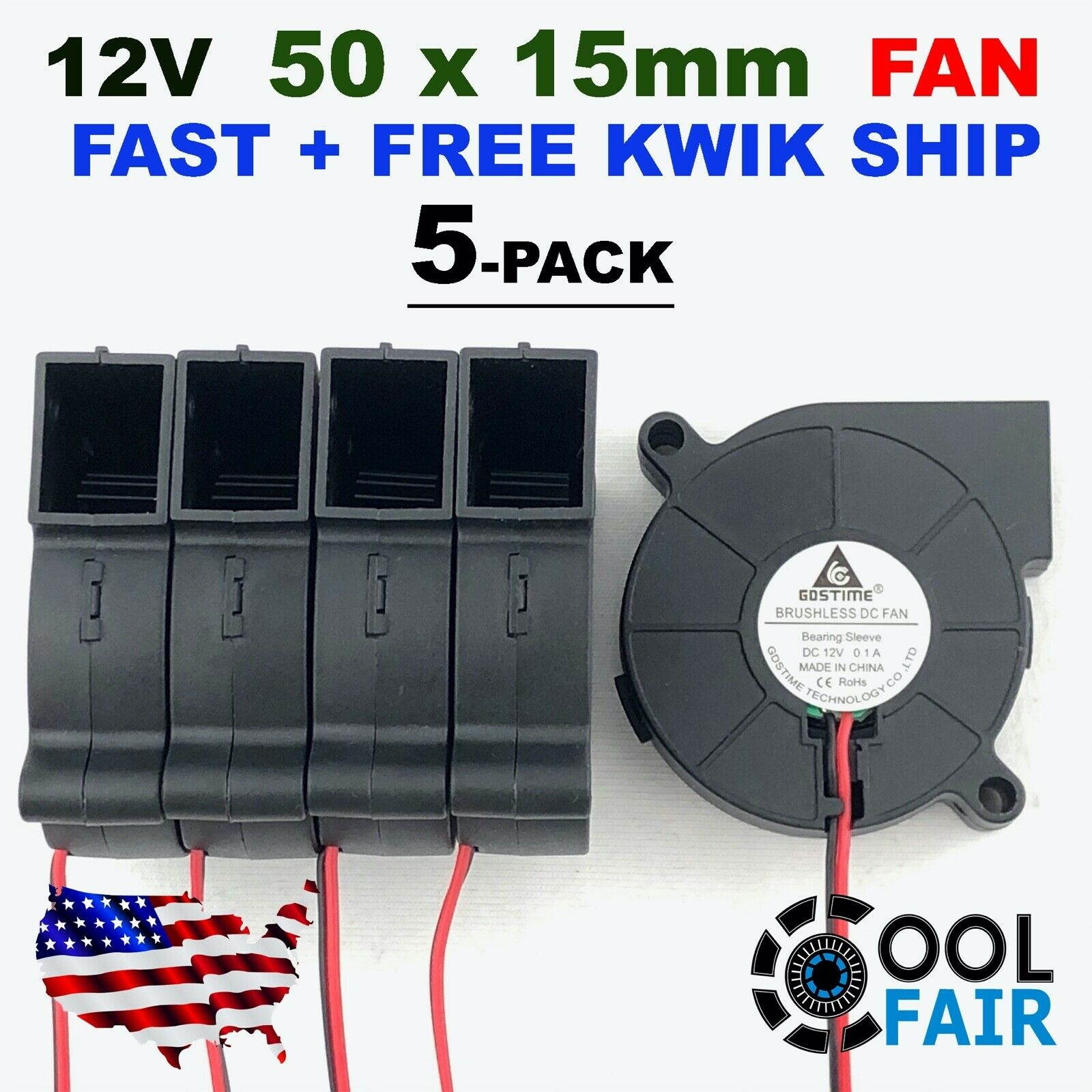 12V 50mm Blower Fan 5015 50mm x 15mm Turbo Cooling 3D Printer Rep Rap 2pin 5 Pcs