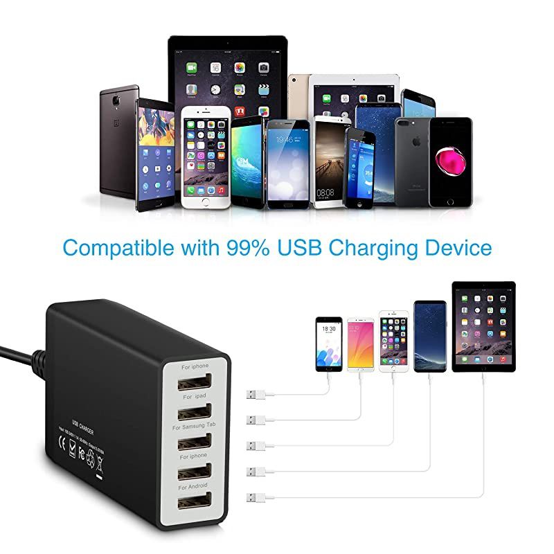amp Hulin USB Charger Multi Port Hub 40W 8A Desktop USB Charging Station for Multiple Devices Portable 5 Port USB Wall Charger Compatible with Cell Phone Android Phone Product Tablet and More