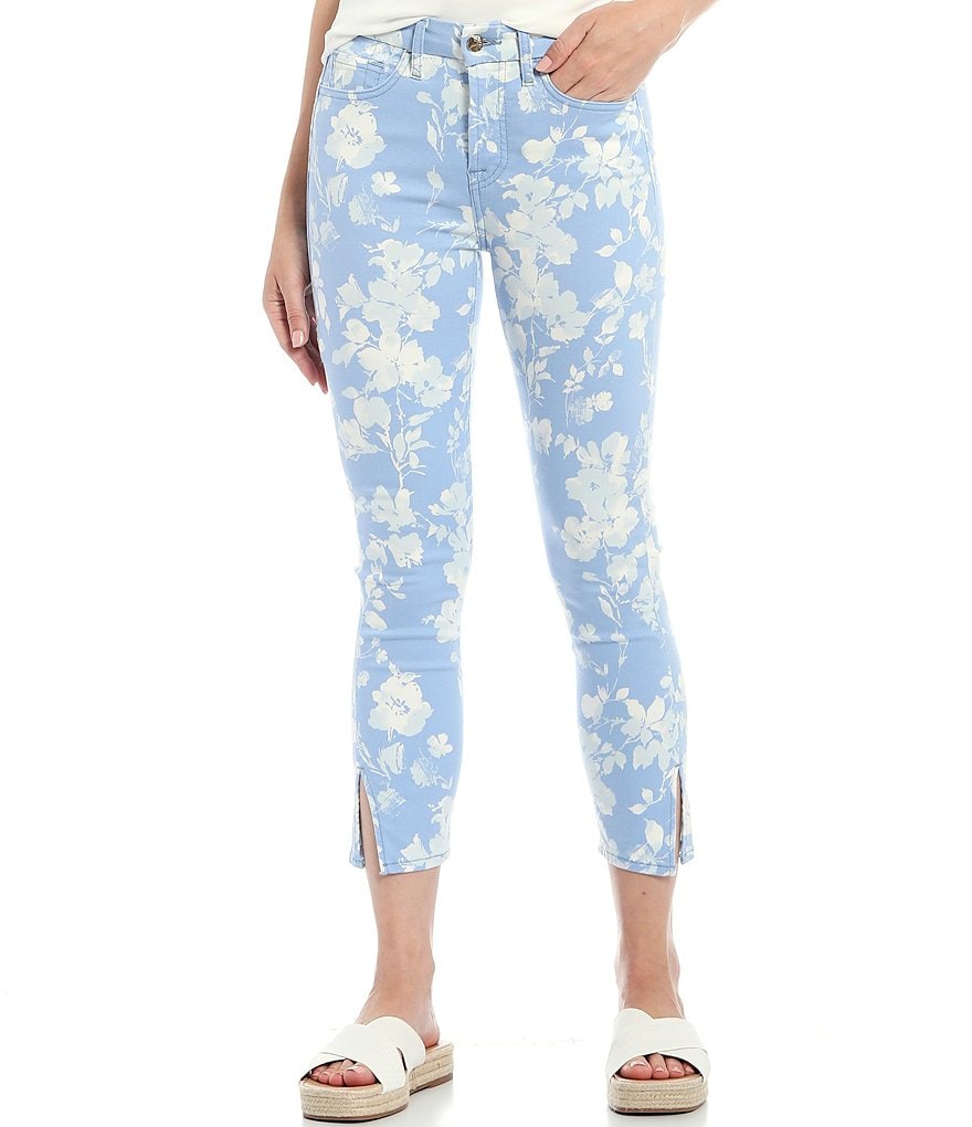 JEN7 by 7 for All Mankind Shadow Floral Side Slit Hem Skinny Crop Jeans