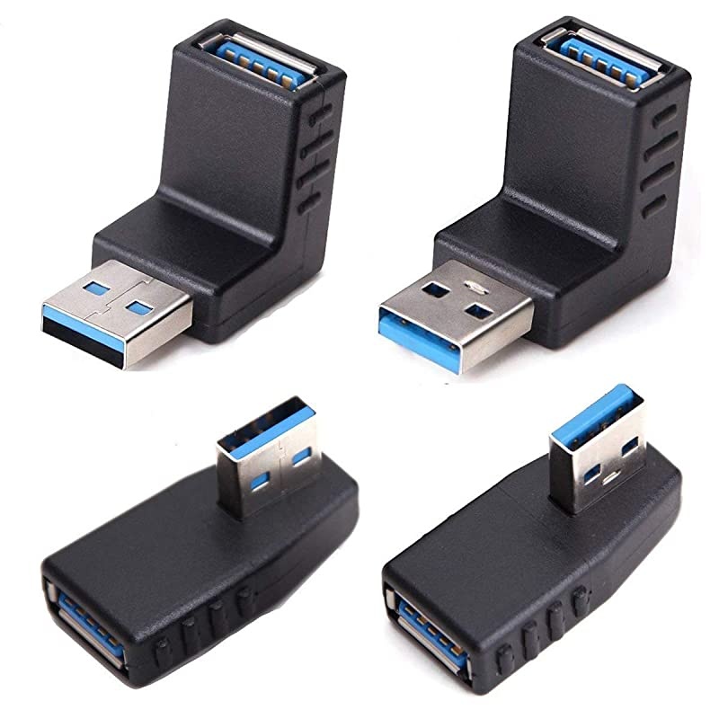3.0 Adapter Couplers 90 Degree Male to Female,Connector Extender Plug Coupler Extender 4PCS (Including Left,Right and Up,Down Angle Adapter)