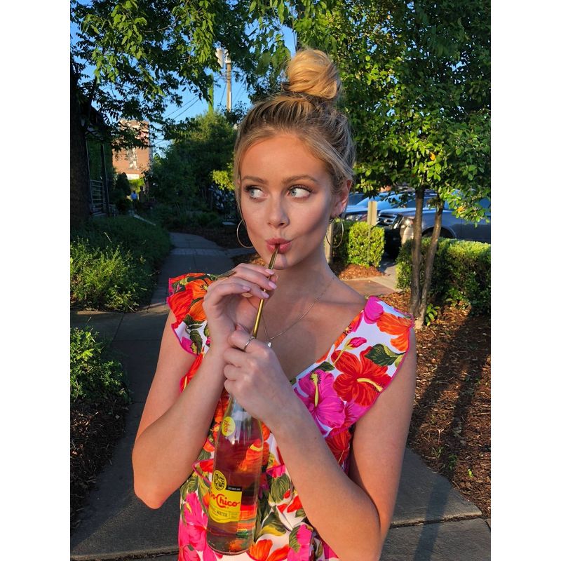 SWZLE Pack of 2 Reusable Stainless Steel Drinking Straws with Cleaning Brush and Case - Palm Leaves