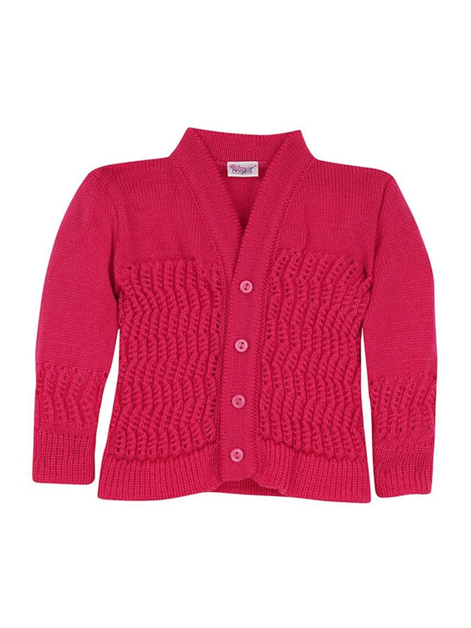 Little Angels Kids Maroon Textured Pattern Full Sleeves Sweater Set