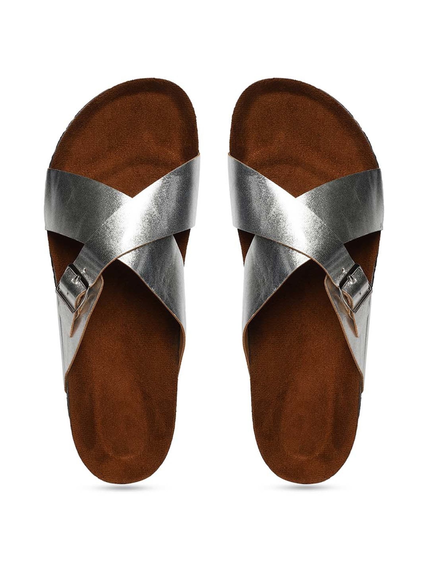 Mozafia Women's Silver Cross Strap Sandals