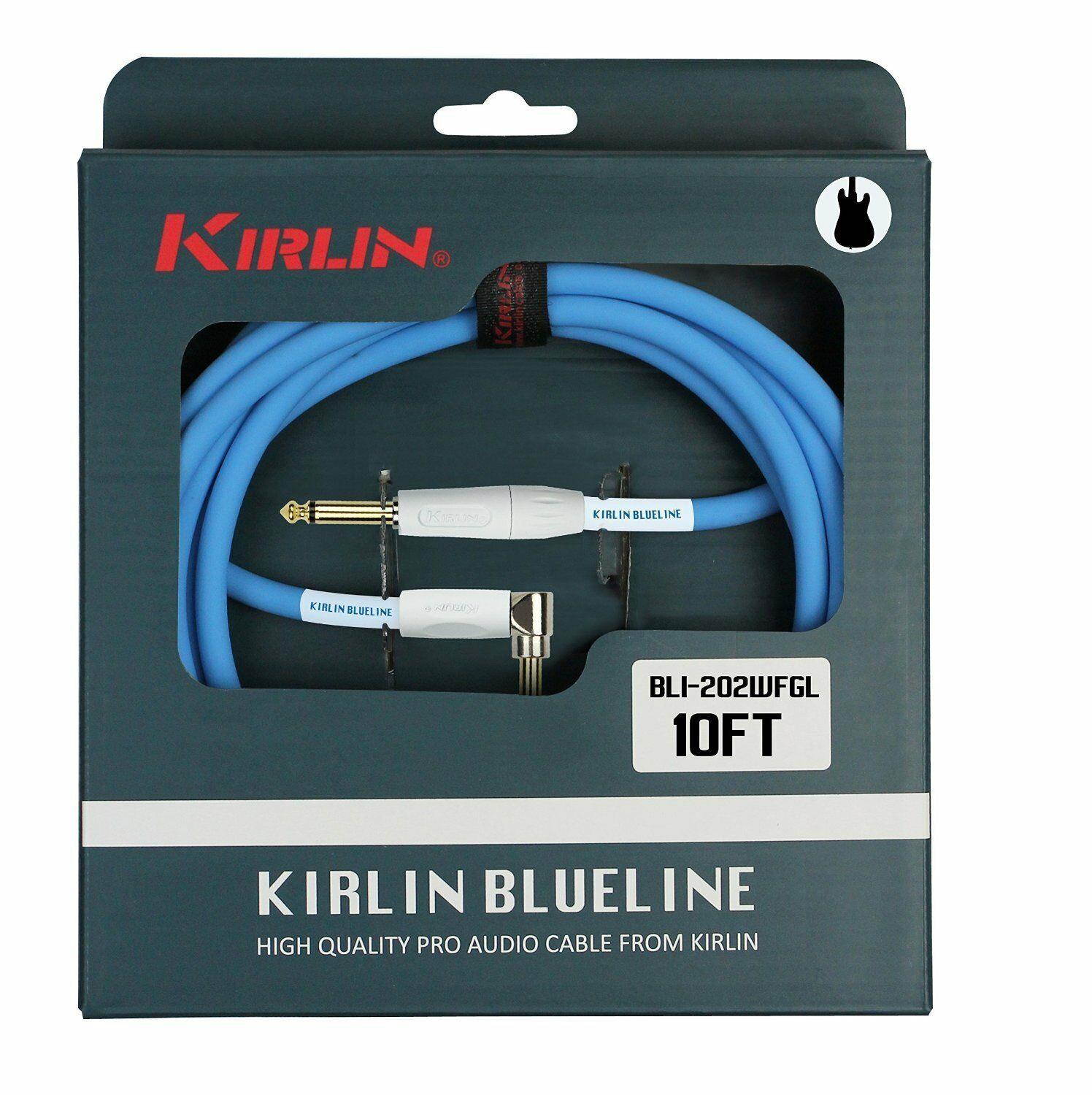 10ft Kirlin 1/4" Mono M/M Straight to Right Angle Instrument Cable, Blueline