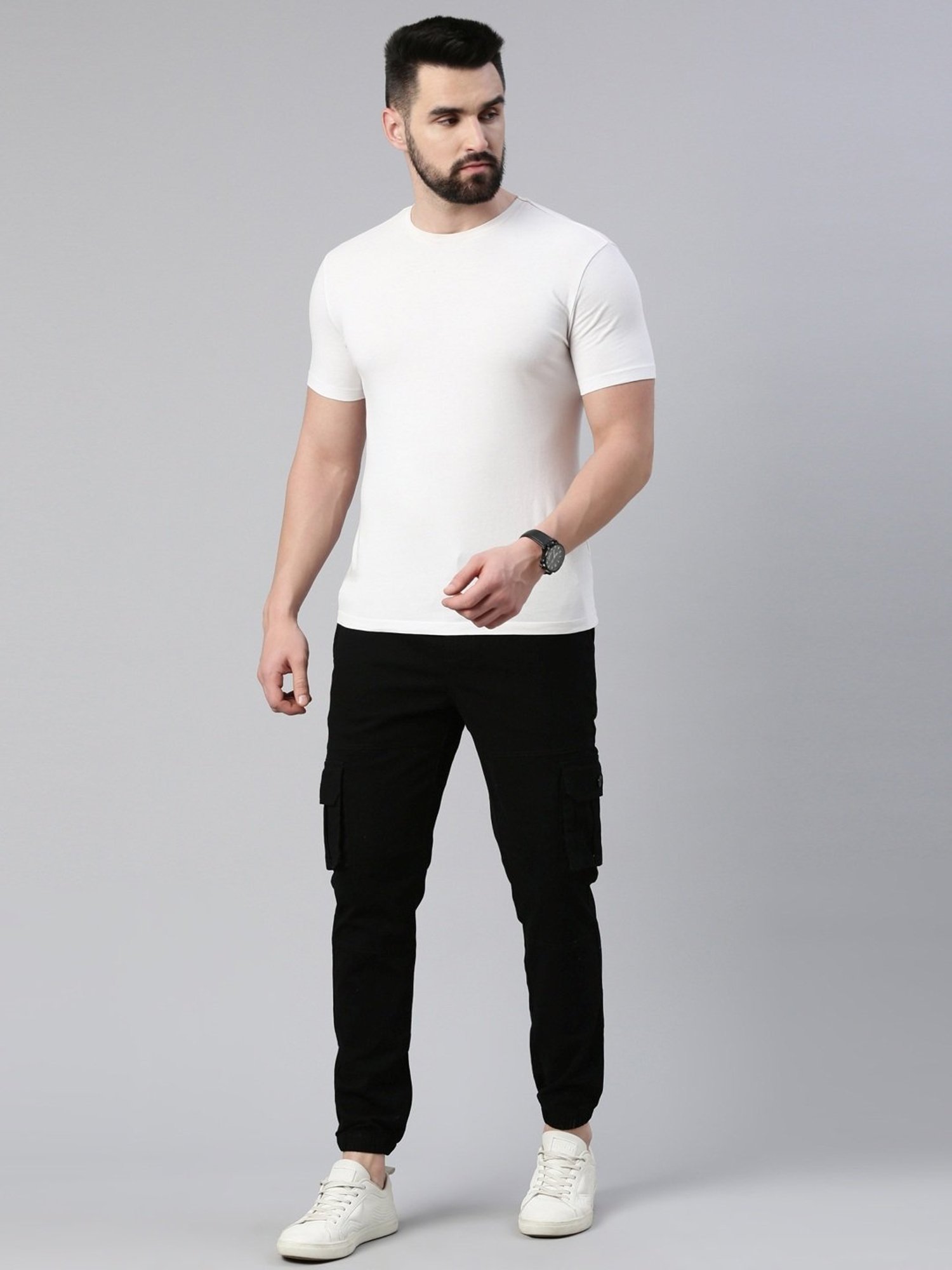 CINOCCI Black Cotton Slim Fit Jogger Pants