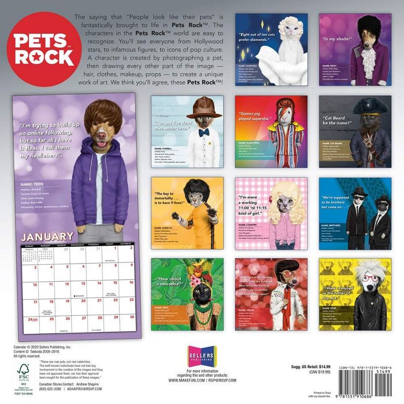 Sellers Publishing 2021 Pets Rock 16-Month Wall Calendar Takkoda