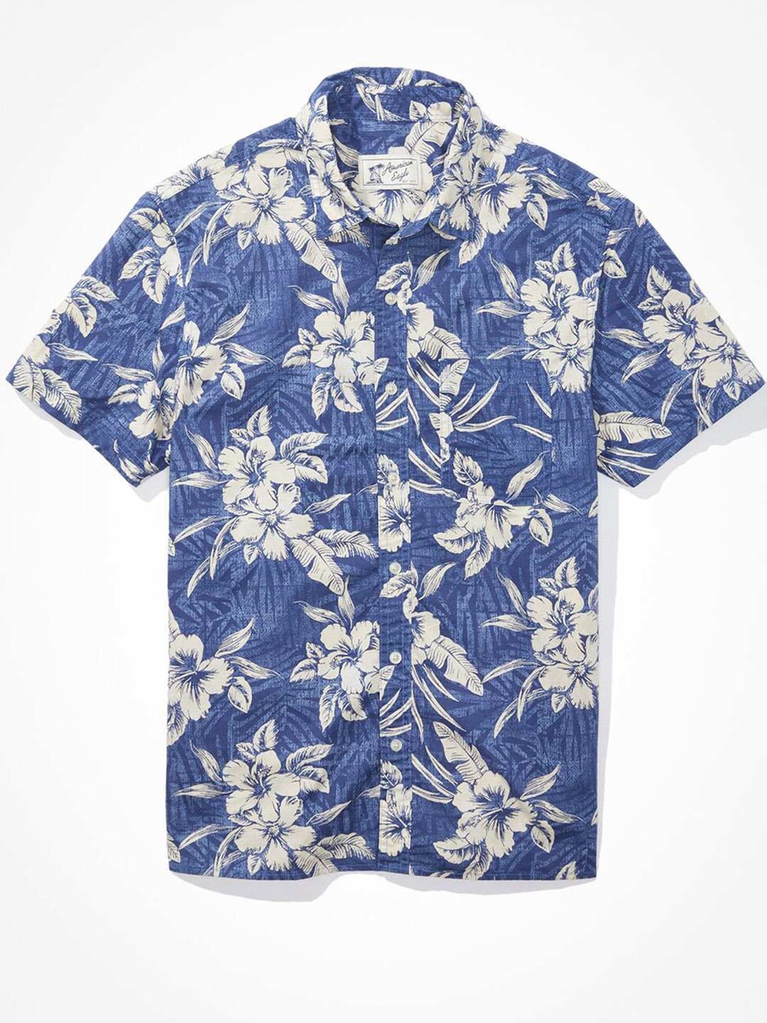 American Eagle Blue Cotton Regular Fit Printed Shirt