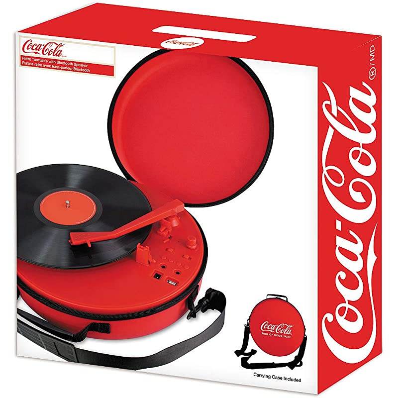 CCT01 Retro Turntable with Bluetooth Speaker 3 Different Playback Modes 33S 45S 78S Playback Support Built in Powerful Lithium Battery with Portable Carry Case Red