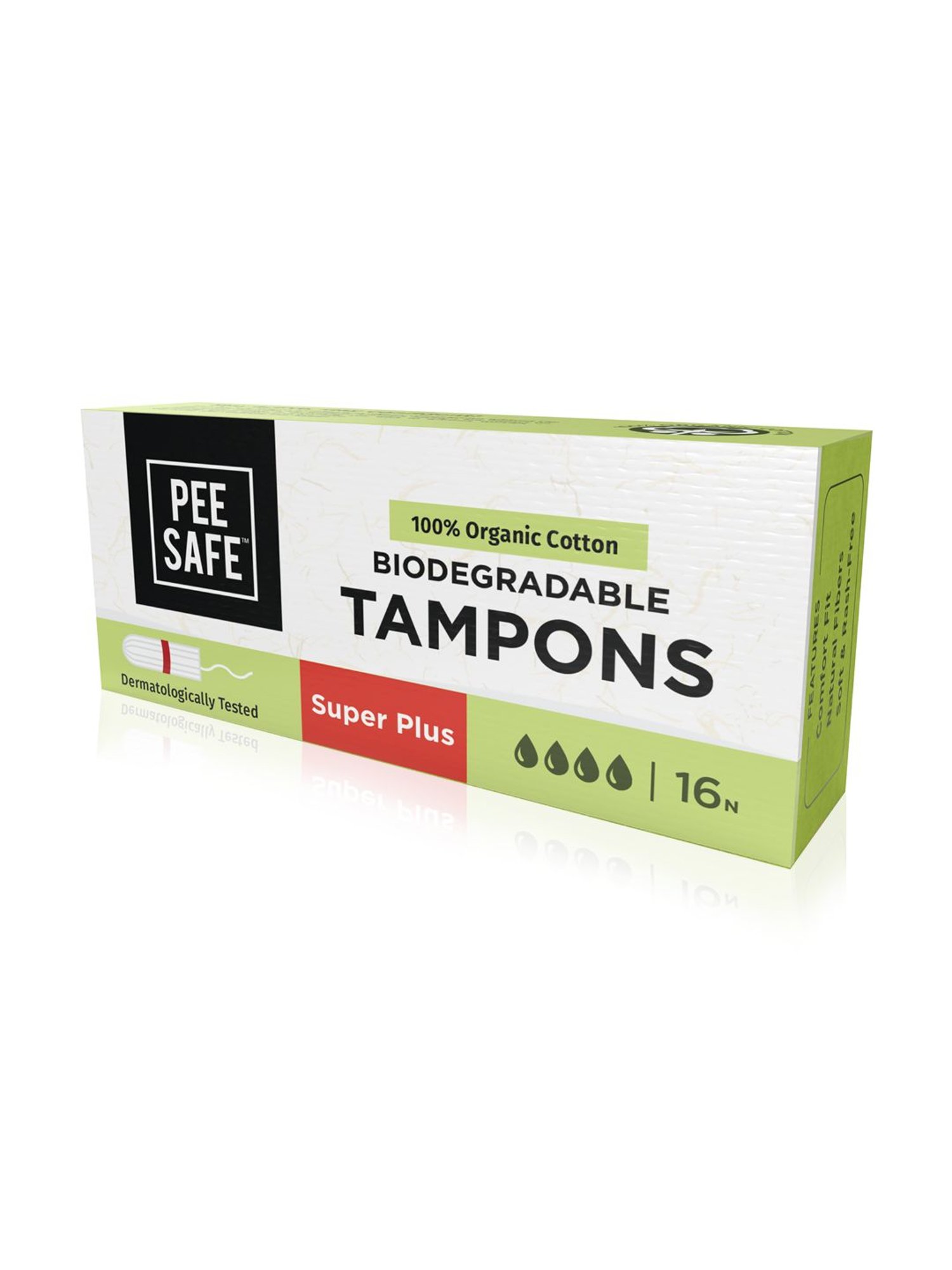 Pee Safe Organic Cotton Tampon (Super plus) - Pack of 16