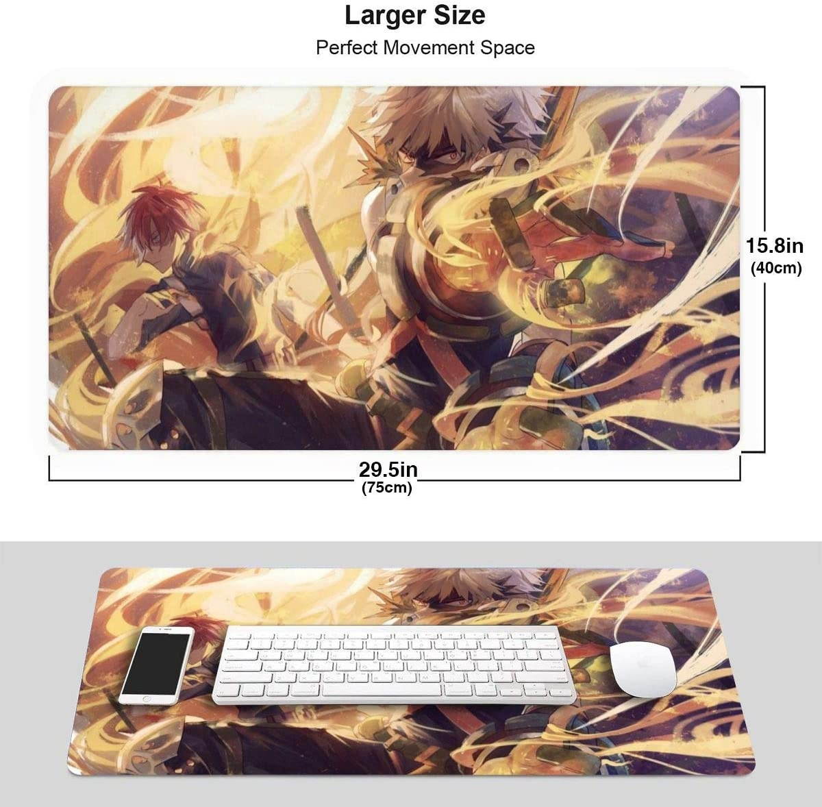 Katsuki Bakugo Shoto Todoroki My Hero Academia Large Gaming Mouse Pad Durable Stitched Edges Non-Slip Rubber Base 15.8x29.5 Keyboard Pad Desk Pad for Desk Cover, Computer Keyboard, Pc, Laptop