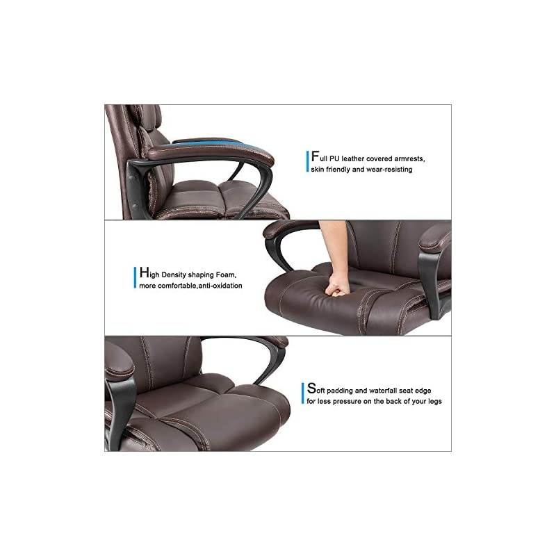 Mid Back Executive Office Chair Swivel Computer Task Chair with Armrests,Ergonomic Leather-Padded Desk Chair with Lumbar Support (Brown)