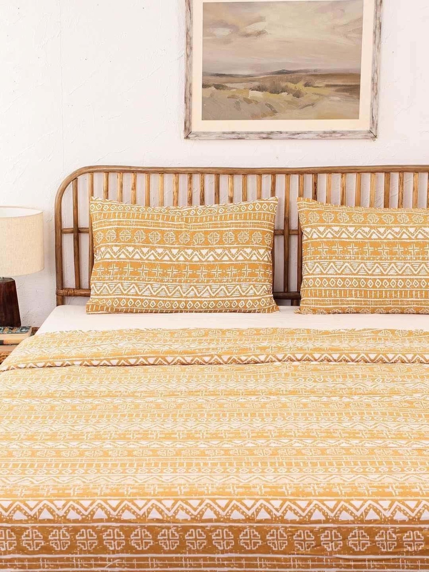 House This Kullu Patti Yellow & White Cotton 144 TC Single Duvet Cover