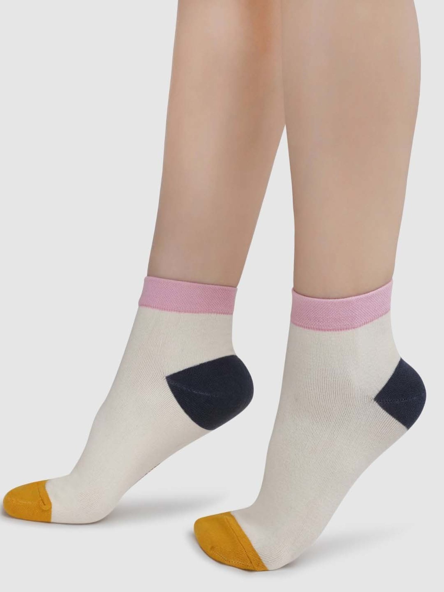 NEXT2SKIN Cream & Blue Cotton Ankle Socks - Pack Of 3