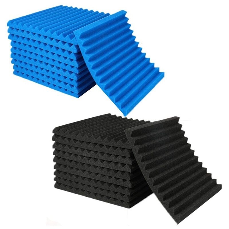 24 Pcs Acoustic Panels,Soundproofing Foam,Acoustic Tiles for Studio,Foam Sound Wedges 2.5 x 30 x 30cm,Blue&Black
