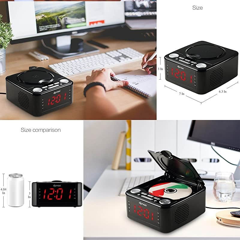 YW-010 CD Player Clock FM Radio with USB Port (Black)