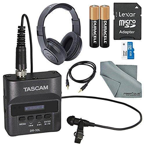 Tascam DR-10L Digital Audio Recorder with Lavalier Mic and Bundle with Headphones + 32 GB + Batteries + FiberTique Cleaning Cloth