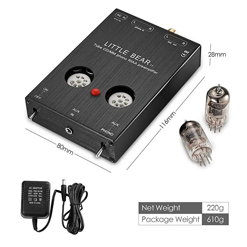 T7 Vacumn Tube Mini Phono Stage RIAA MM Turntable Preamp amp HiFi Tube PreAmplifier Black