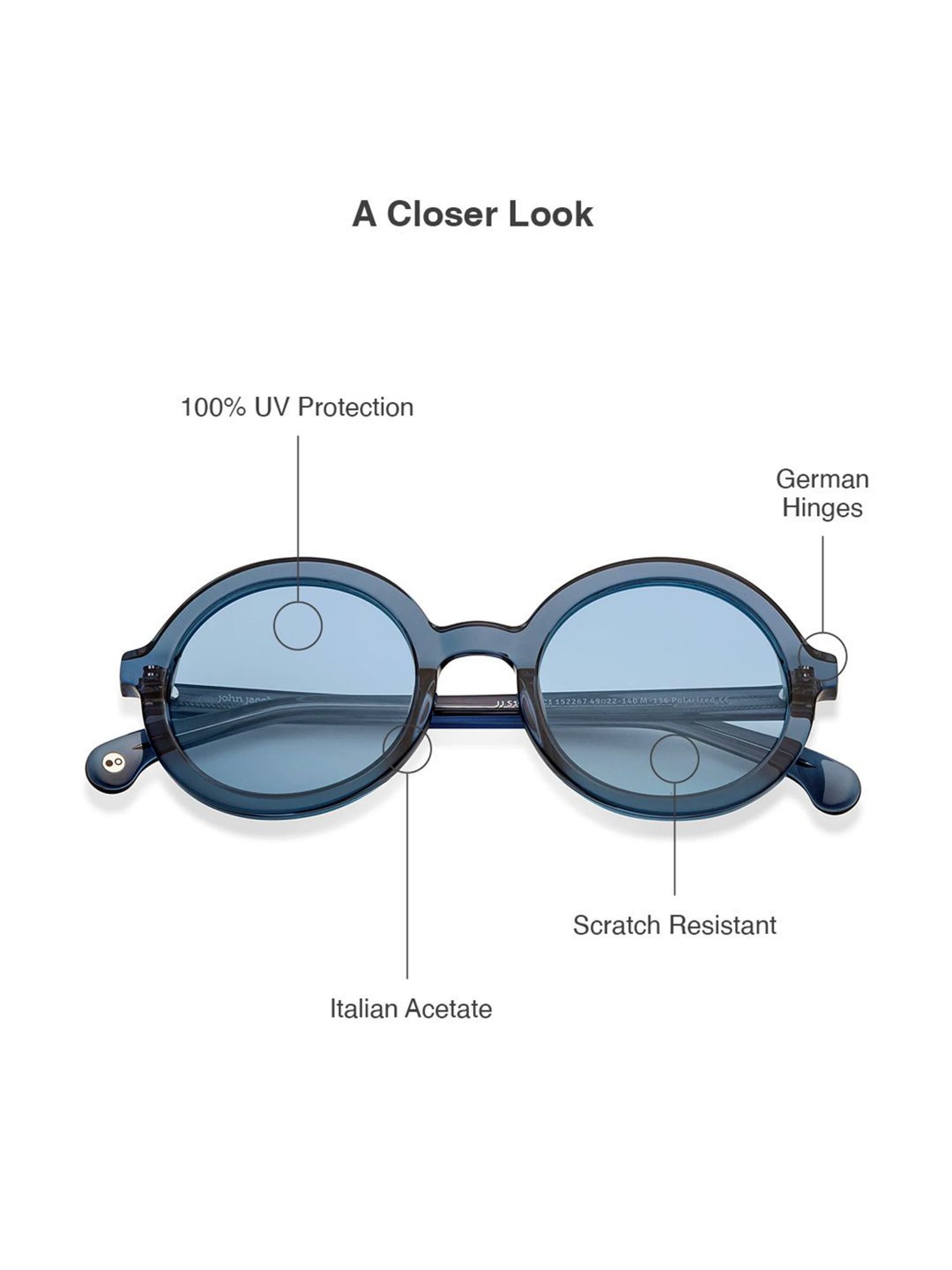 John Jacobs JJ S14670 Blue Polarized Round Sunglasses