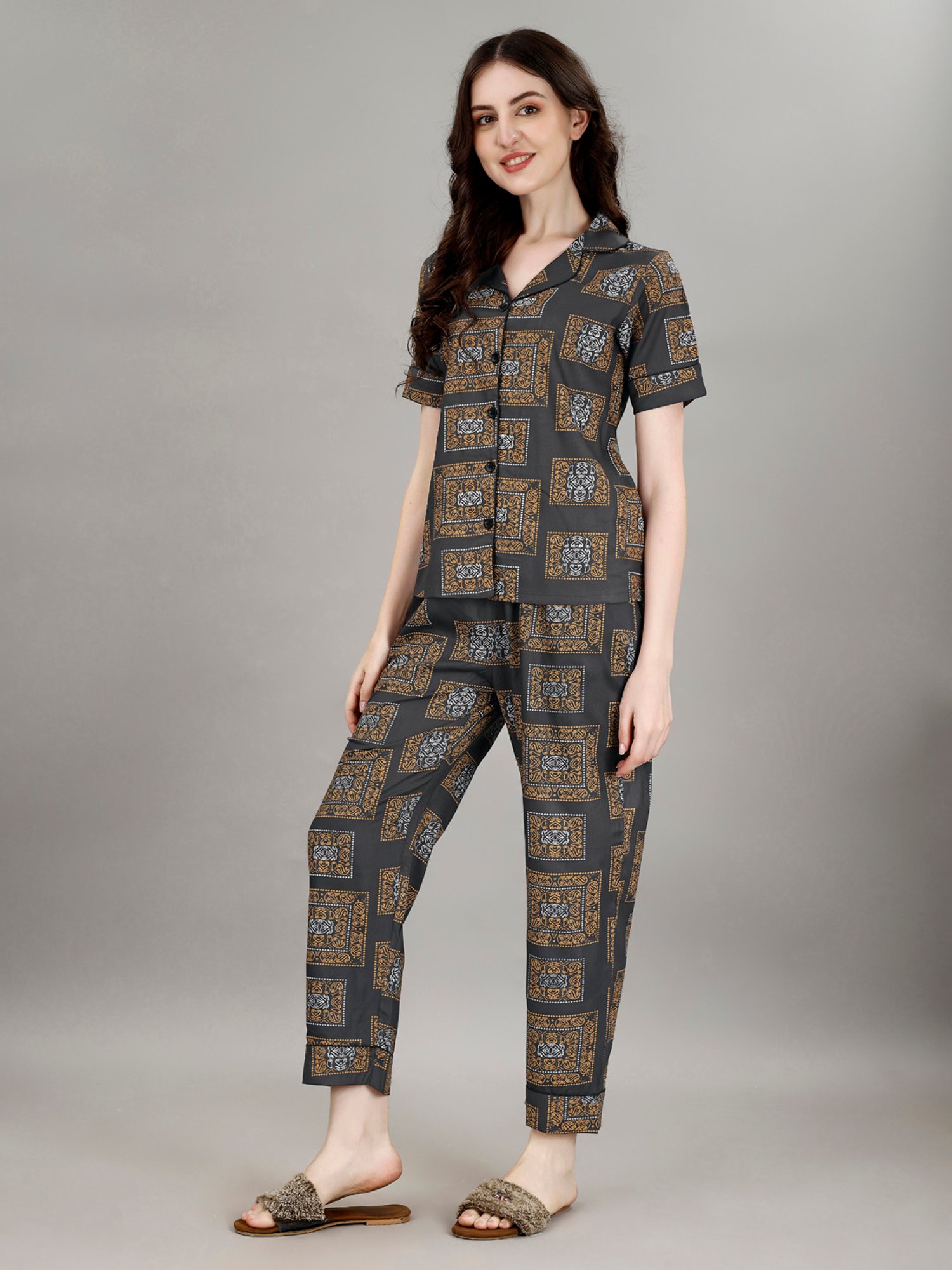 Smarty Pants Grey Printed Shirt With Pyjamas