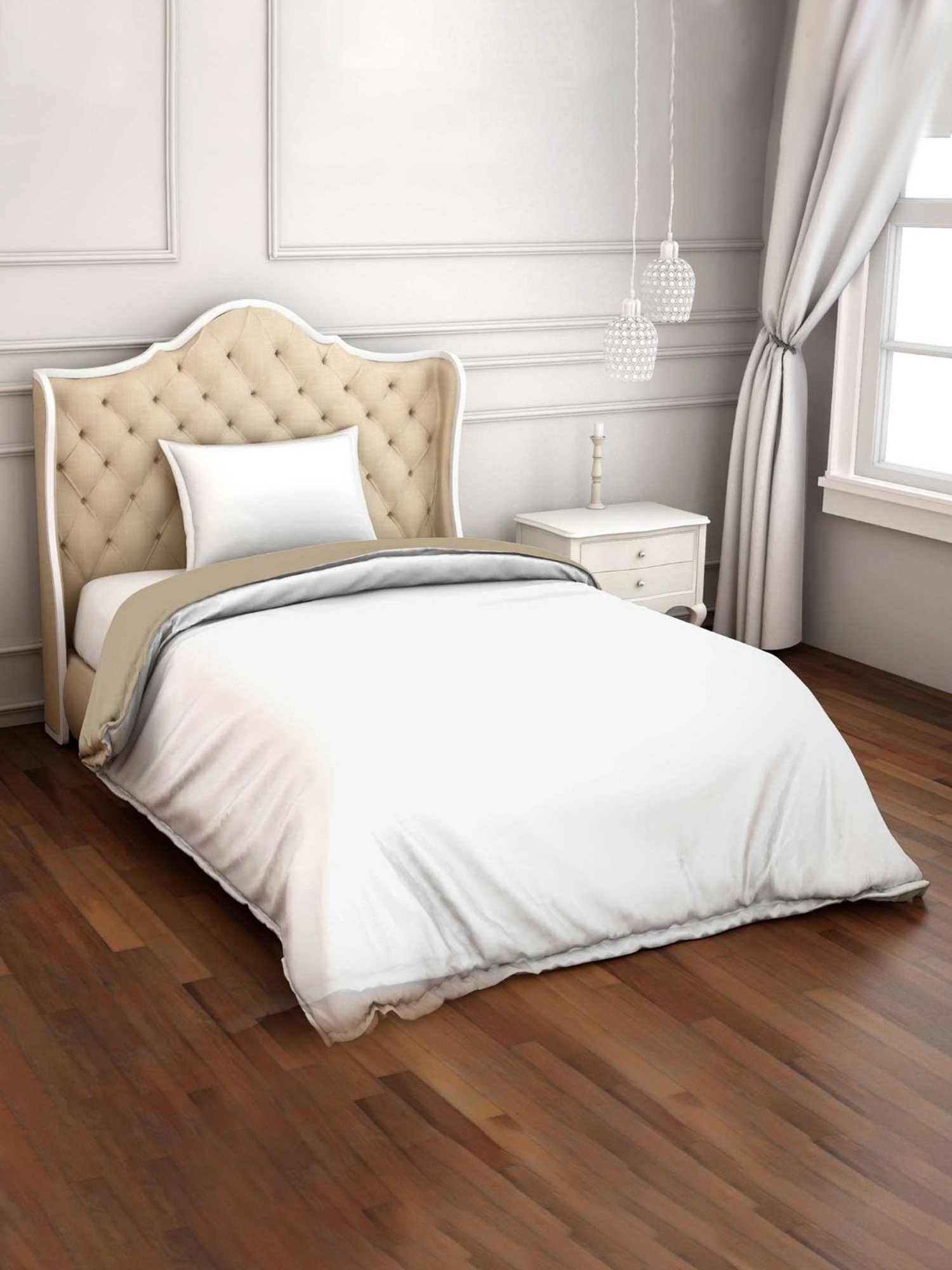 Spaces Solid White 300 TC Cotton Double Quilt