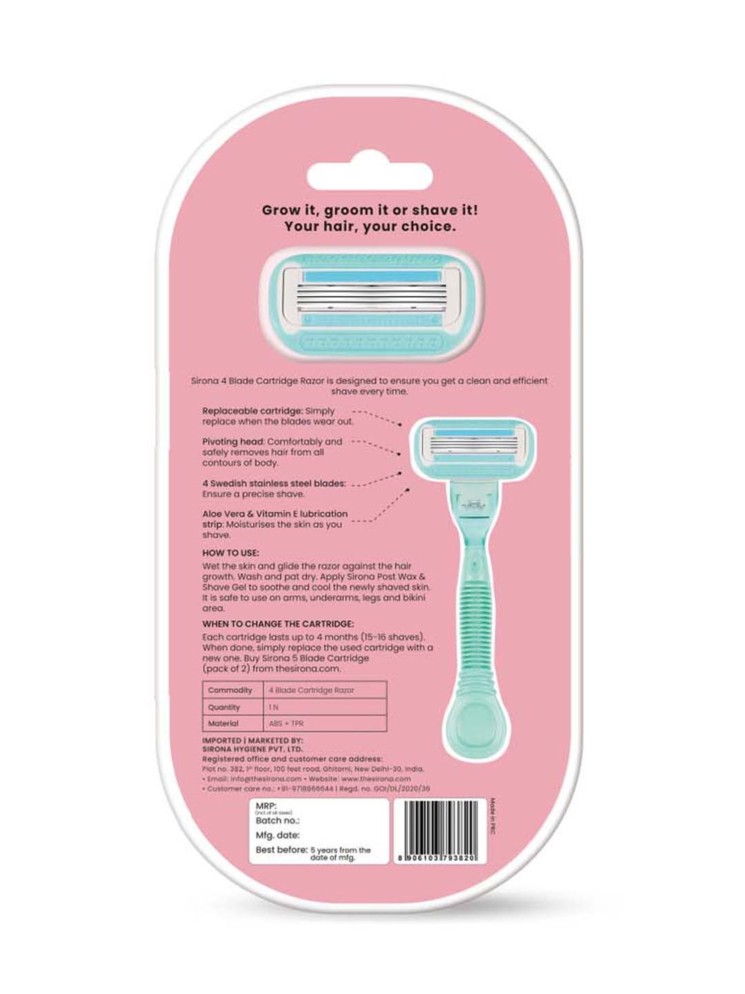 Sirona 4 Blades Body Razor with Replaceable Head - 1 Pc