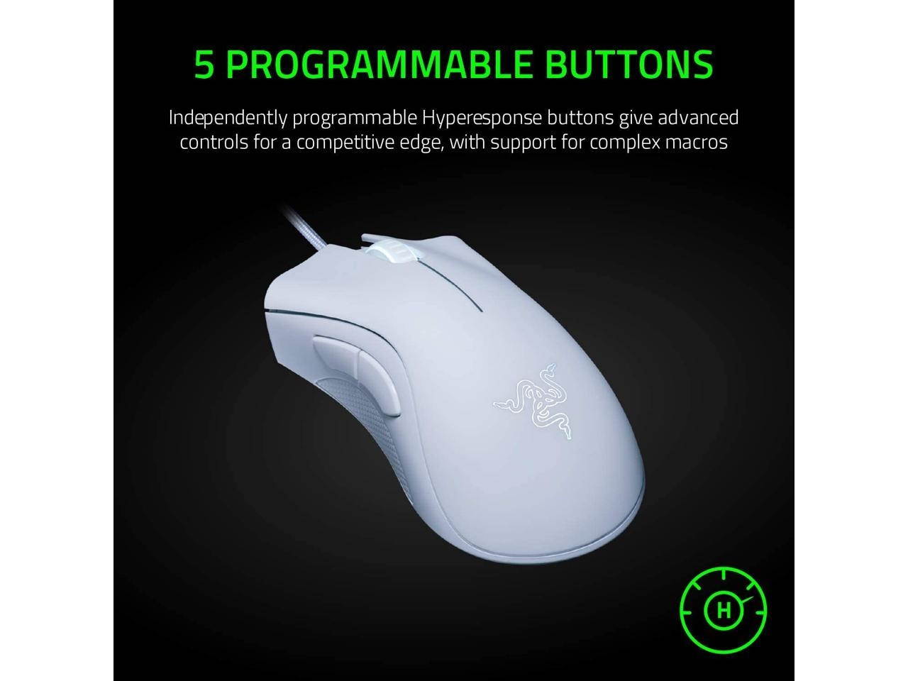 Gaming Mouse,New Razer DeathAdder Essential Gaming Mouse: 6400 DPI Optical Sensor - 5 Programmable Buttons - Mechanical Switches - Rubber Side Grips - White