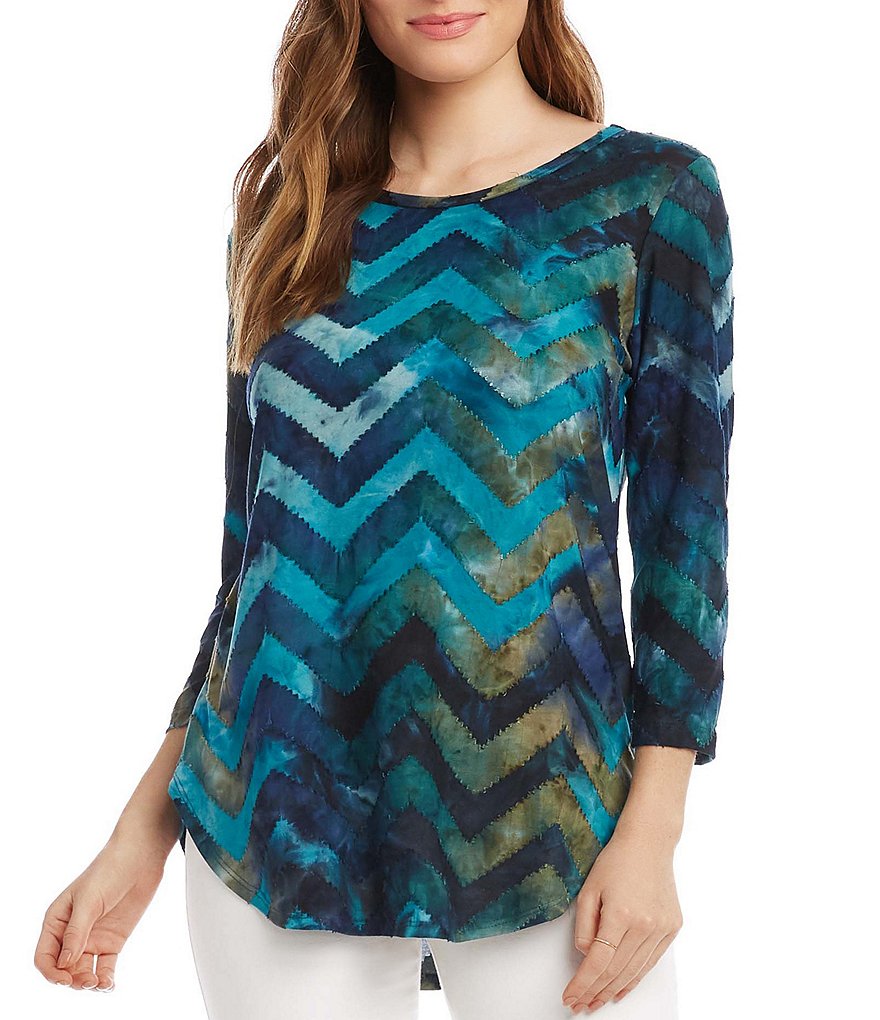 Karen Kane Tie-Dye Chevron Burnout Shirttail Tee