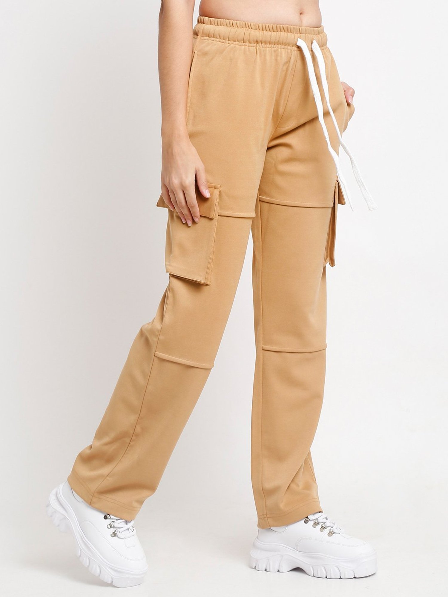 EVERDION Tan Straight Fit Mid Rise Cargo Pants