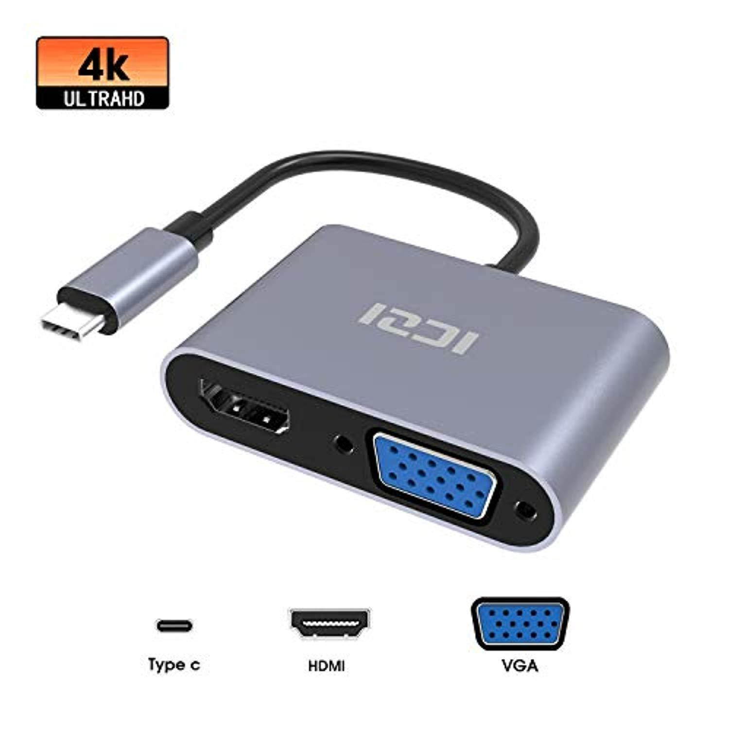 usb-c to hdmi vga adapter, iczi usb 3.1 type c (thunderbolt 3 compatible) to hdmi vga 4k uhd converter adaptor for 2017/2018 ma