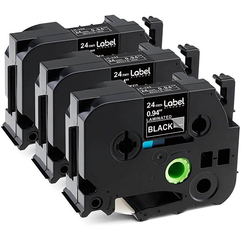 Compatible Tape Replacement for Ptouch TZe-355 TZe355 TZ355 TZ-355, 24mm x 8m, 0.94 Inch x 26.2 Feet, White on Black, Work with PTD600 PT2300 PT-2730 Maker, 3-Pack