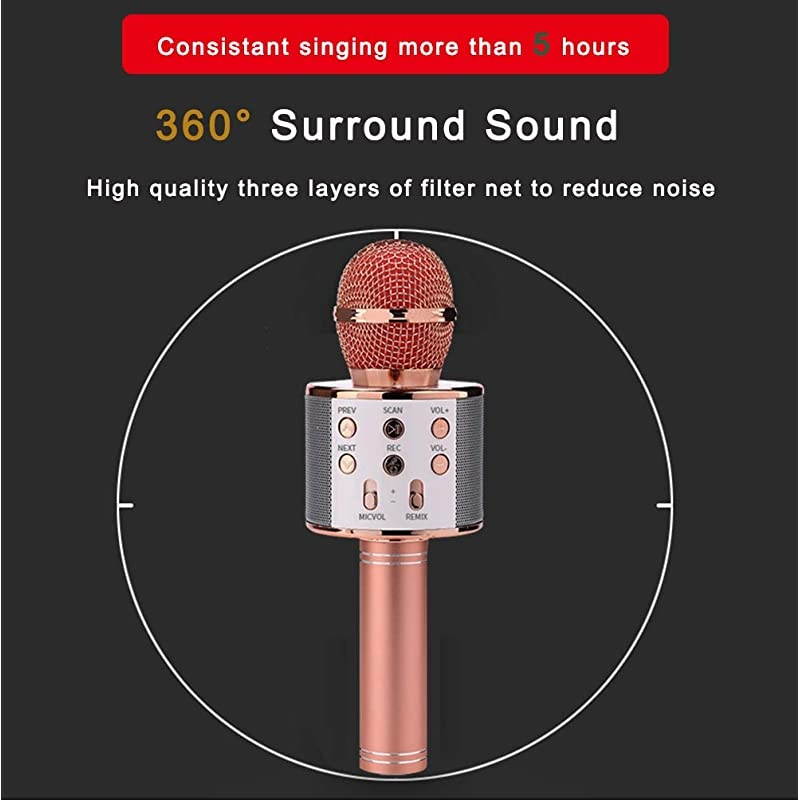 Bluetooth Wireless Microphone 3 in 1 Portable Handheld Mic Speaker Machine for Company Meeting Family Kids Party - Compatible iPhone, Android, iPad, PC and All Smartphones