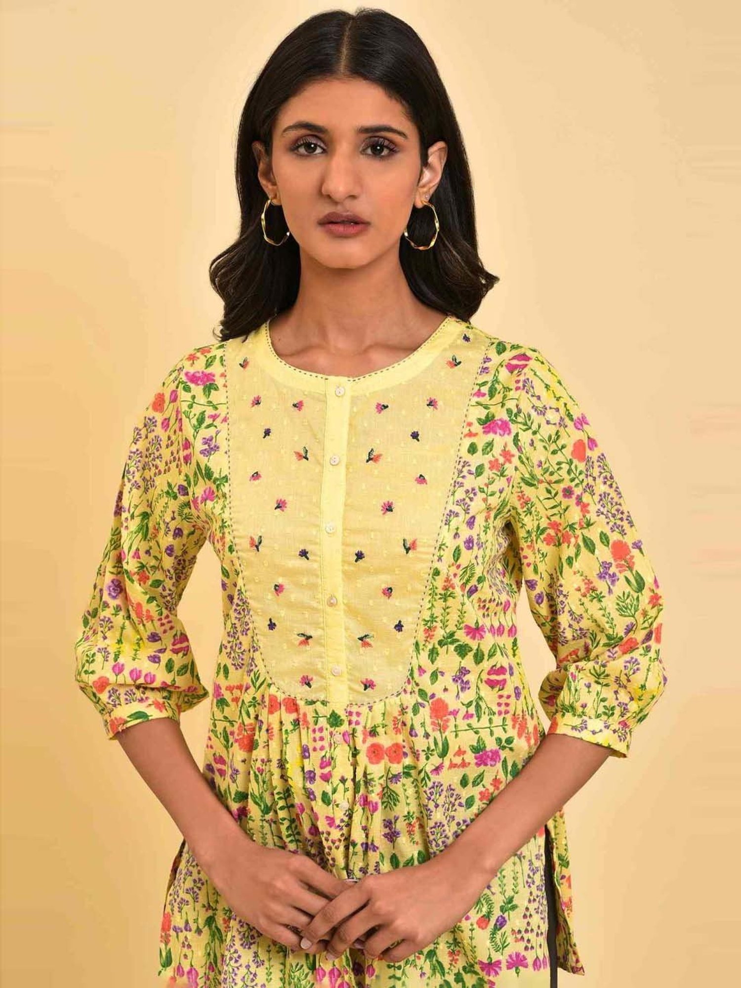 W Yellow Cotton Printed Tunic