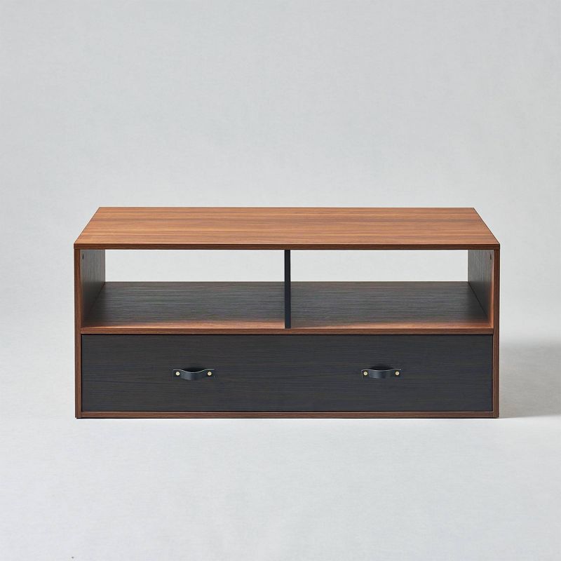 Henry Coffee Table with Faux Leather Handle Walnut/Black - Versanora