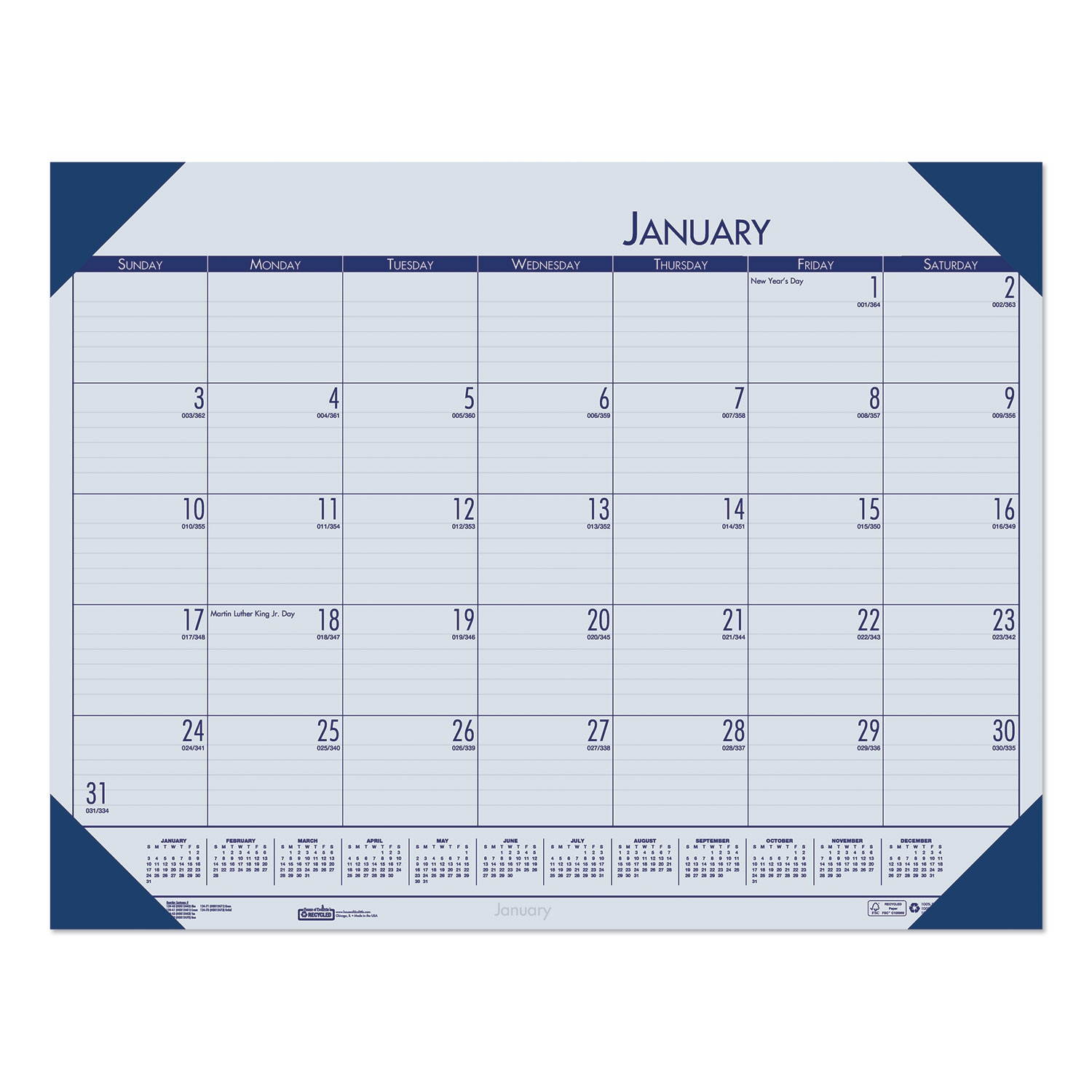 House of Doolittle 2022 17" x 22" Desk Pad Calendar EcoTones Blue 12440-22