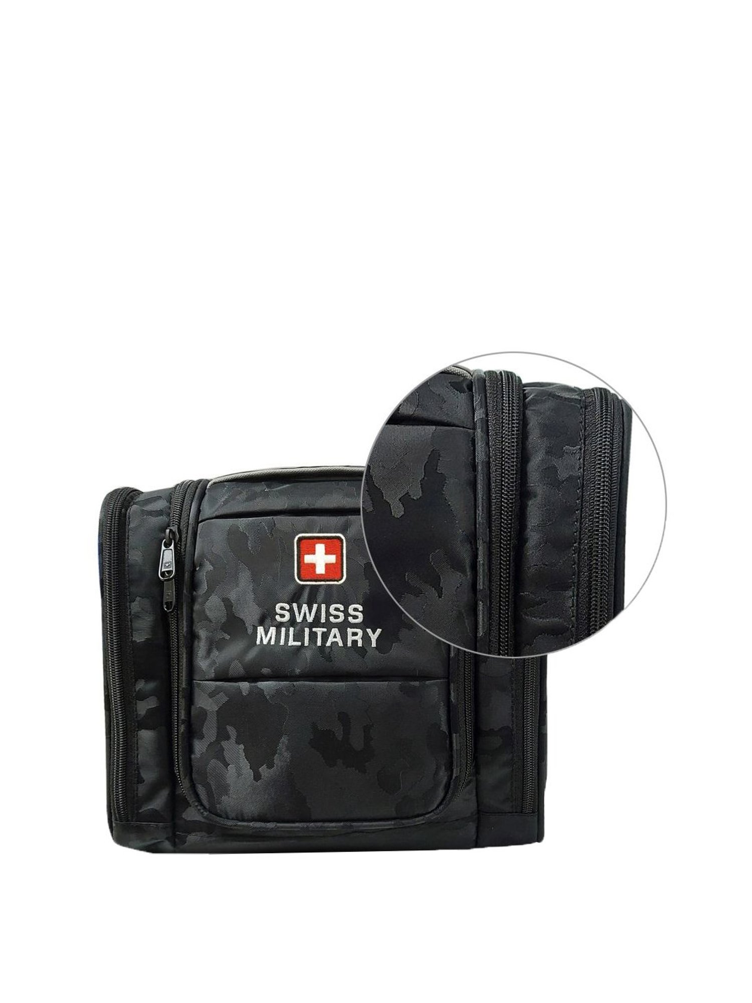 Swiss Military Black Printed Toiletry Bag