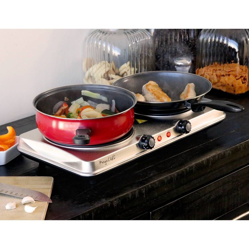 Megachef Portable Dual Vitro-Ceramic Infrared Cooktop - Silver