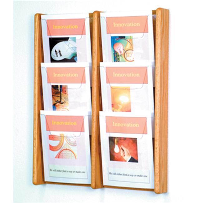 Wooden Mallet Books Newspaper Magazine Holders Stance 6 Pocket Wall Display Rack 2"x3" Light Oak