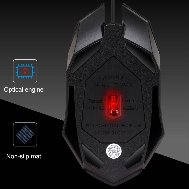 USB LED Backlight 1600DPI Gaming Mouse Three-speed Adjustable Wired Optical Gaming Mouse