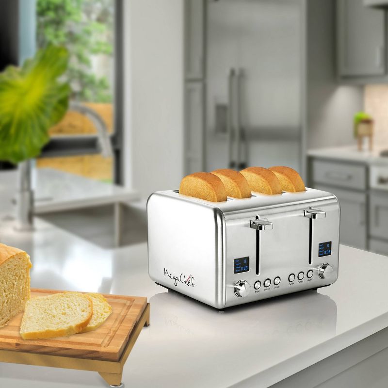 MegaChef 4 Slice Stainless Steel Toaster - Silver