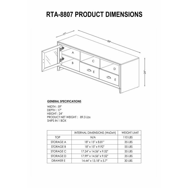 60" Modern TV Stand with Storage Brown - Techni Mobili